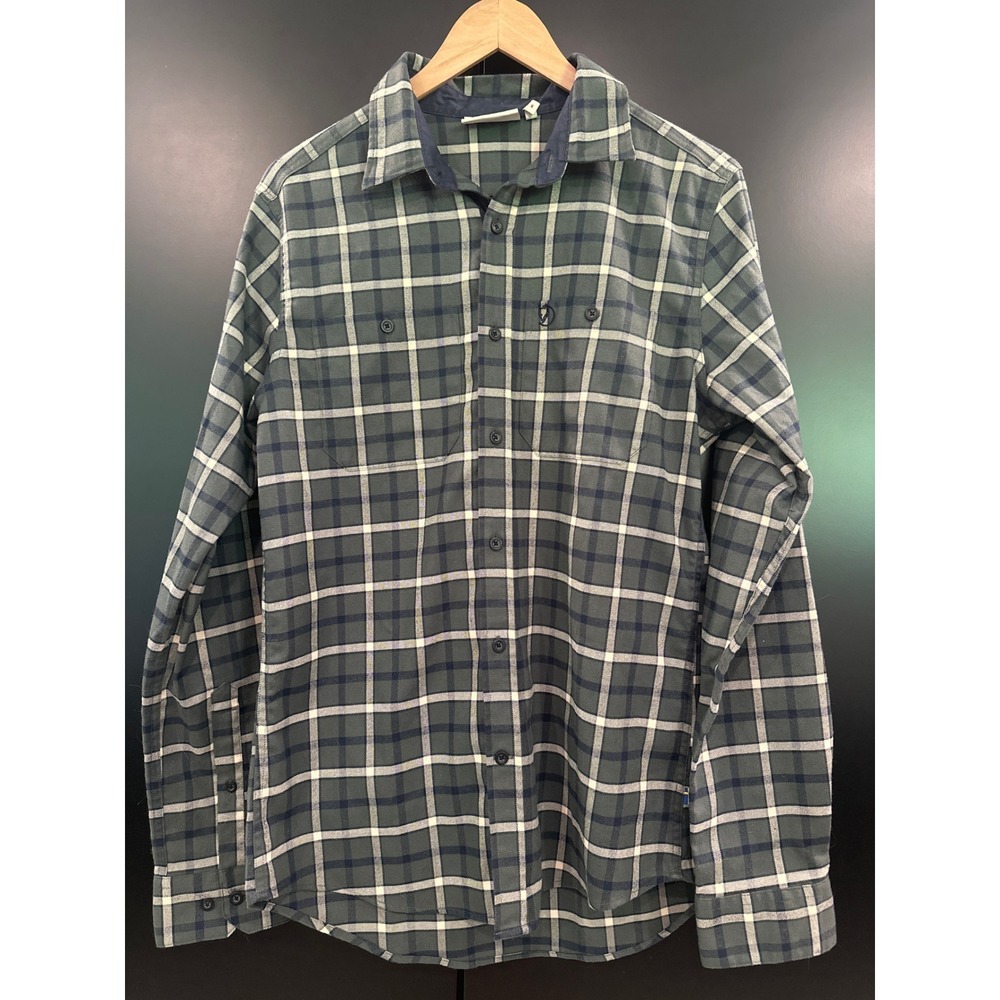 Fjallraven Fjallslim Shirt Mens Medium Green Plaid Long Sleeve Button Down 82995